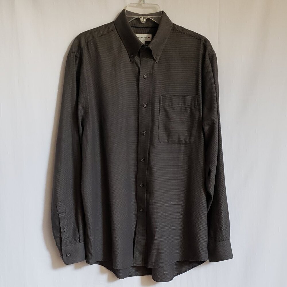 Cutter & Buck - Mens Gray and Black Button Down Cotton Shirt.  Size Medium